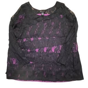 Lane Bryant Black Lace Overlay Purple Lined Blouse Romantic Gothic Vintage 4X